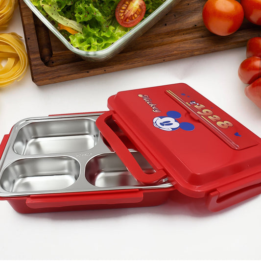 Cartoon Printed 4-Compartment Insulated Lunch Box for Kids