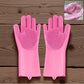 Reusable Silicone Cleaning Brush Scrubber Gloves (Multicolor)
