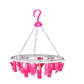Round drying stand with 24 multicolour clips for hanging clothes.