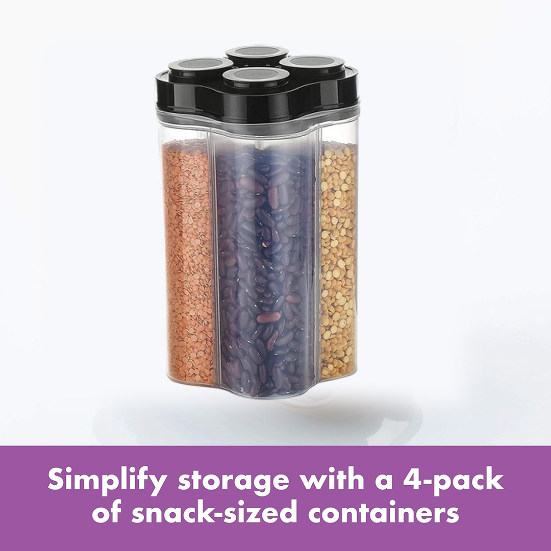 Plastic Lock Food Storage 4 Section Container Jar for Grocery, Fridge Container.