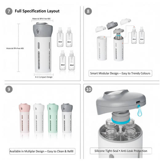 4 in 1 Travel Dispenser Bottle Set Travel Refillable Cosmetic Containers Set