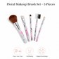 Floral Makeup Brush Set for Eyes, Lips, and Face (5 Pc)