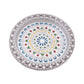 Silver pooja thali showing intricate design.