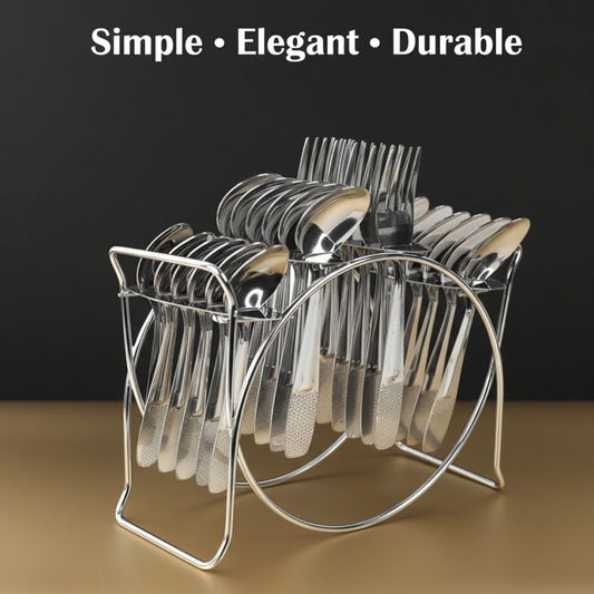 Stainless Steel Cutlery Set with Elegant Storage Stand (24 Pc)