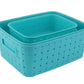 Set of 3 sky blue smart storage baskets.