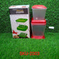 Quick cutter for onions and vegetables with rotating blades.
